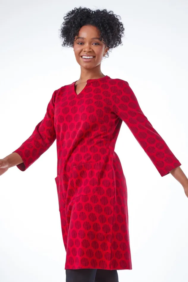 Women Wine Petite Notch Neck Jacquard Dress Roman Dresses