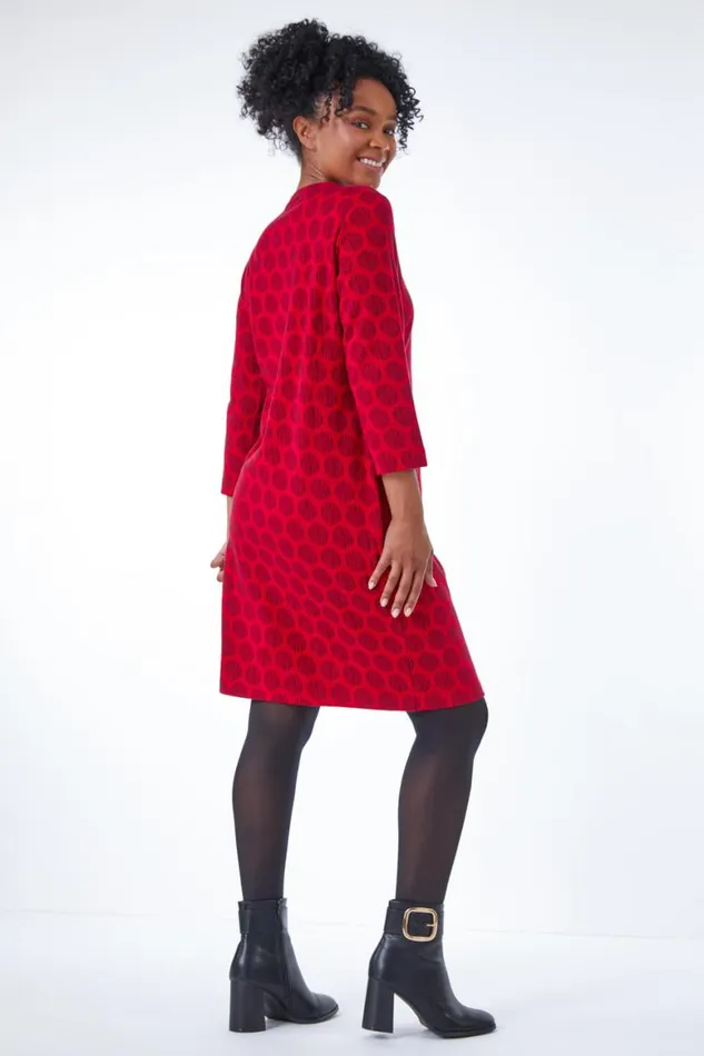 Women Wine Petite Notch Neck Jacquard Dress Roman Dresses