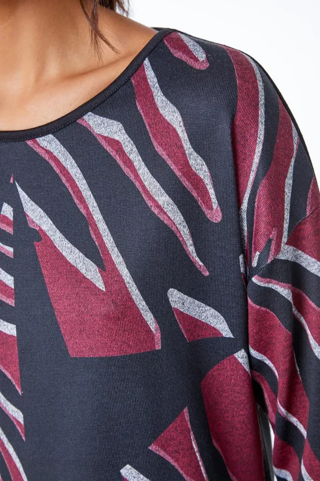Women Wine Star Print Stretch Jersey Top Roman Tops