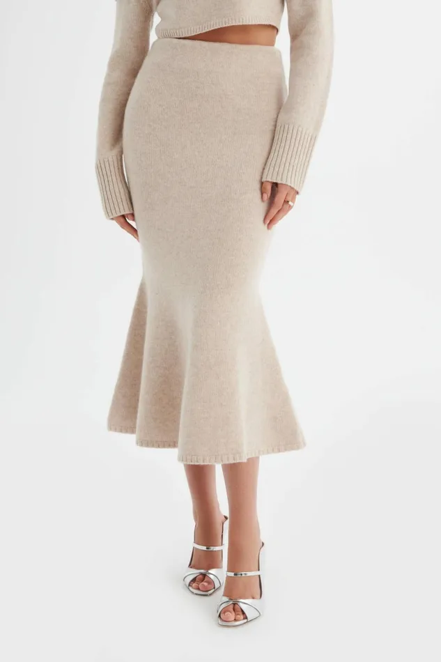 Women Winter Knitwear Lavish Alice ELENI Knitted Wool Fit and Flare Midi Skirt In Stone Stone Women Winter Knitwear Lavish Alice ELENI Knitted Wool Fit and Flare Midi Skirt In Stone Stone