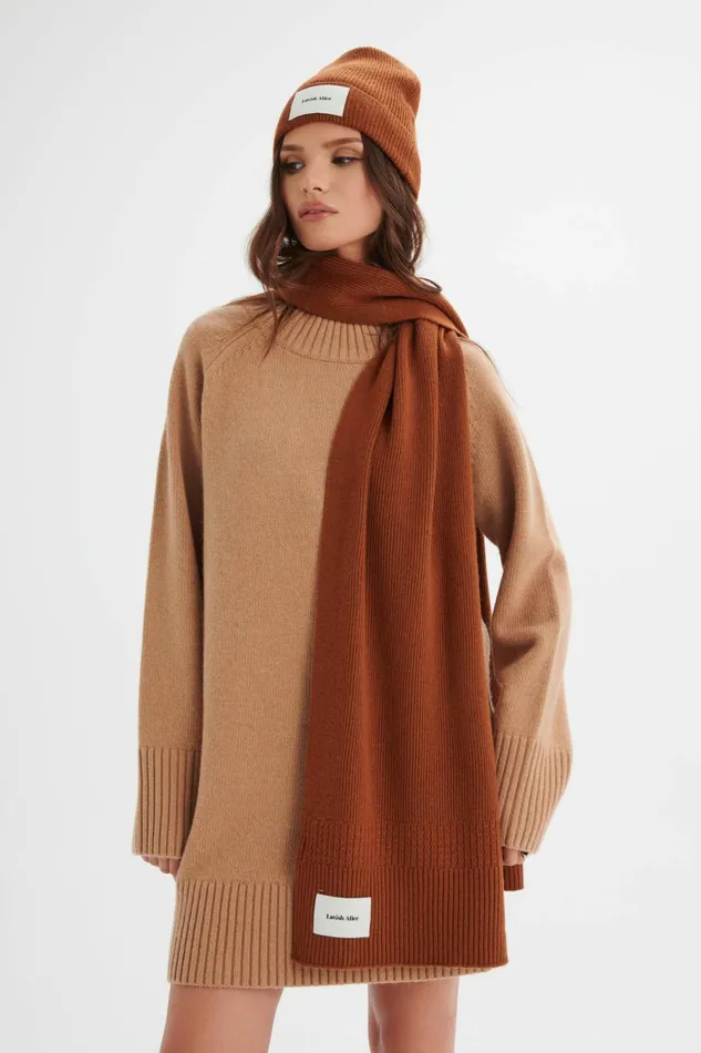 Women Winter Knitwear Lavish Alice EZRA Knitted Cashmere Blend Beanie In Camel Camel