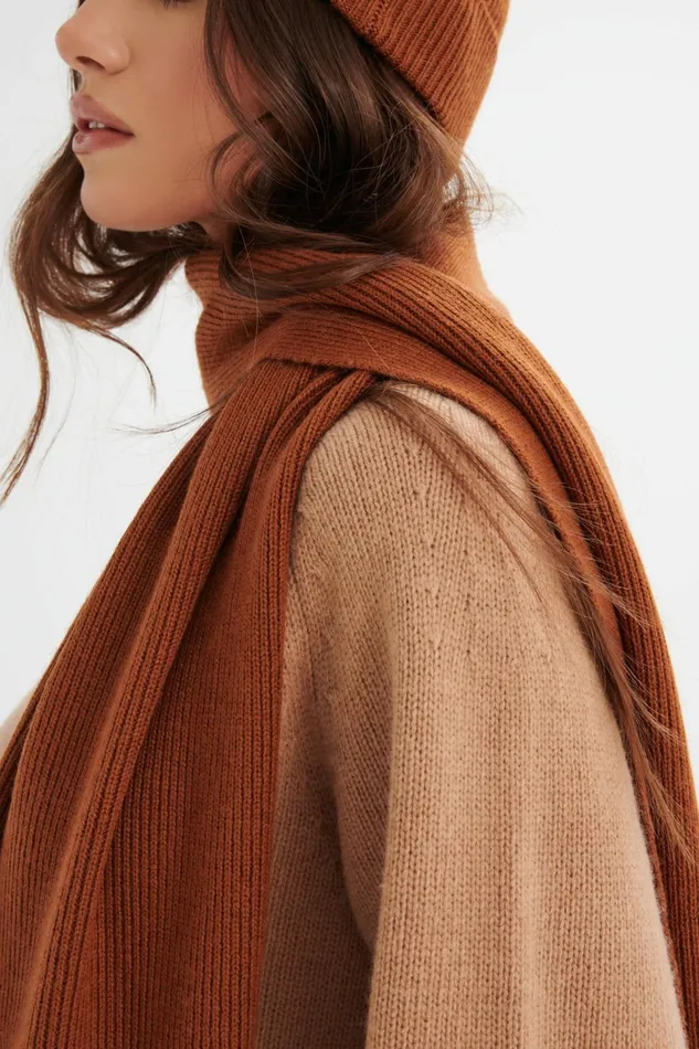 Women Winter Knitwear Lavish Alice EZRA Knitted Cashmere Blend Beanie In Camel Camel