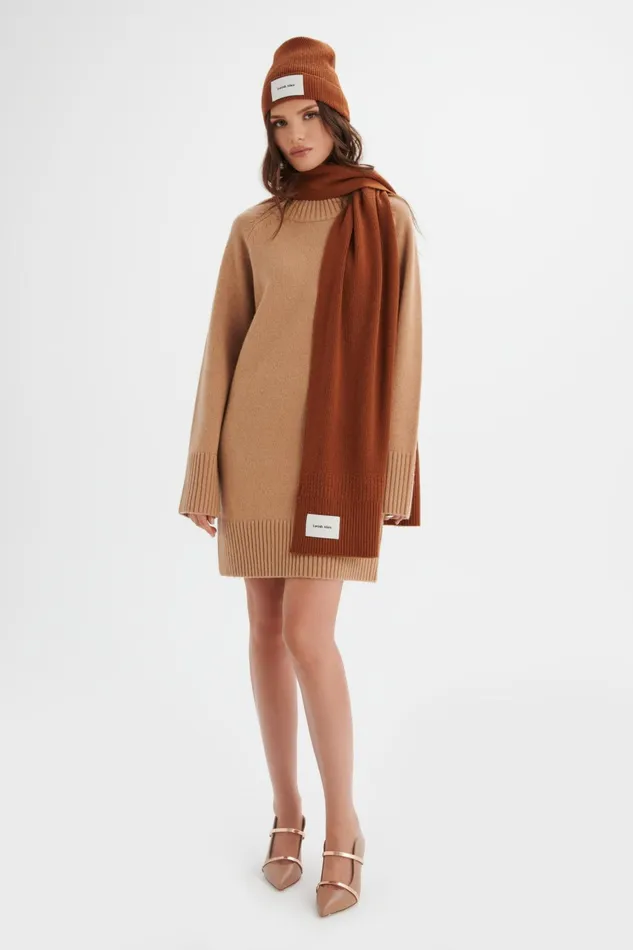 Women Winter Knitwear Lavish Alice EZRA Knitted Cashmere Blend Beanie In Camel Camel