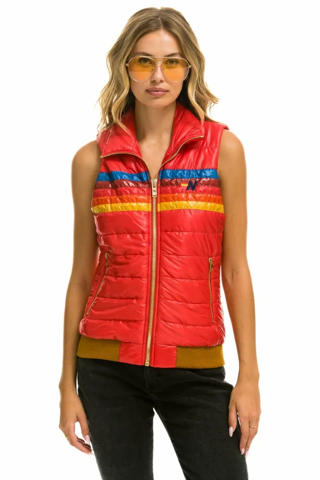 Women WOMEN039S 5 STRIPE VEST 8211 GLOSSY CHERRY Aviator Nation Outerwear Women WOMEN039S 5 STRIPE VEST 8211 GLOSSY CHERRY Aviator Nation Outerwear