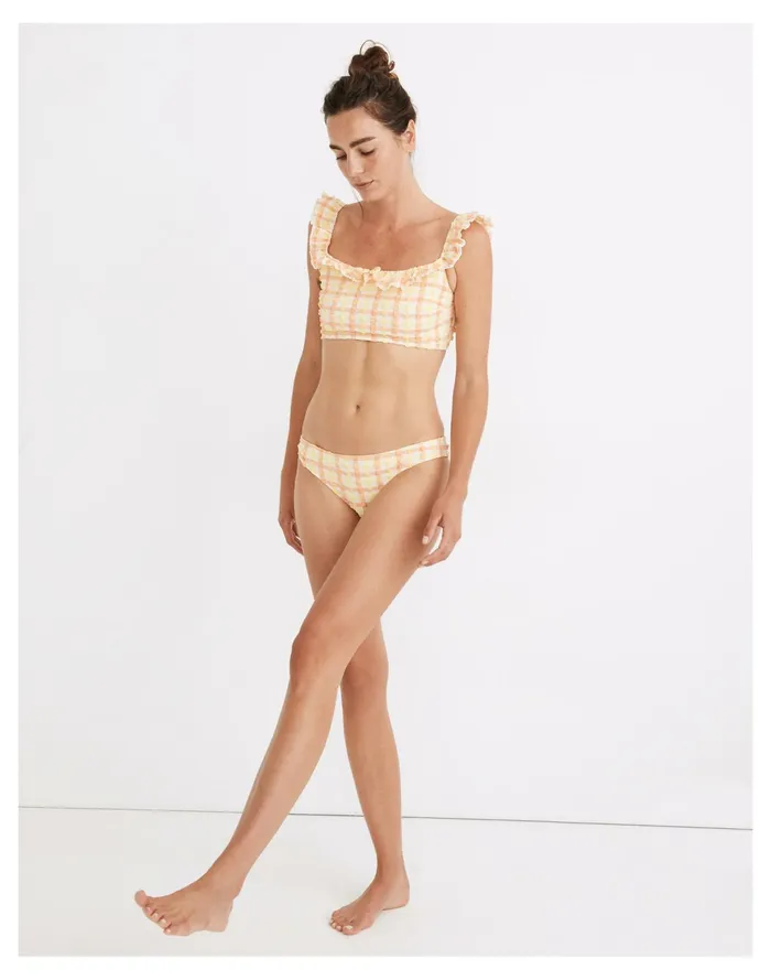 Women X Solid and Striped Paloma Bikini Bottom In Seersucker Gingham Cantaloupe Madewell Swim
