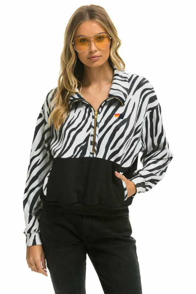 Women ZEBRA FLEECE UNISEX HALF ZIP COLOR BLOCK JACKET 8211 ZEBRA Aviator Nation Outerwear Women ZEBRA FLEECE UNISEX HALF ZIP COLOR BLOCK JACKET 8211 ZEBRA Aviator Nation Outerwear