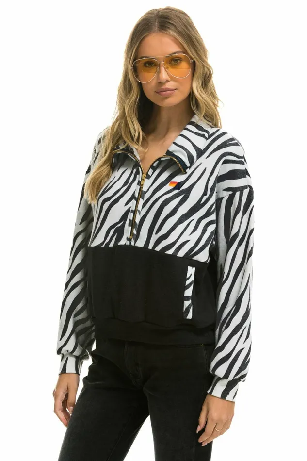 Women ZEBRA FLEECE UNISEX HALF ZIP COLOR BLOCK JACKET 8211 ZEBRA Aviator Nation Outerwear Women ZEBRA FLEECE UNISEX HALF ZIP COLOR BLOCK JACKET 8211 ZEBRA Aviator Nation Outerwear