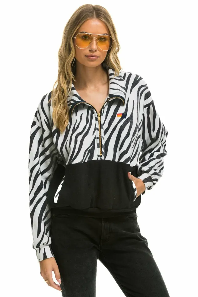 Women ZEBRA FLEECE UNISEX HALF ZIP COLOR BLOCK JACKET 8211 ZEBRA Aviator Nation Outerwear Women ZEBRA FLEECE UNISEX HALF ZIP COLOR BLOCK JACKET 8211 ZEBRA Aviator Nation Outerwear