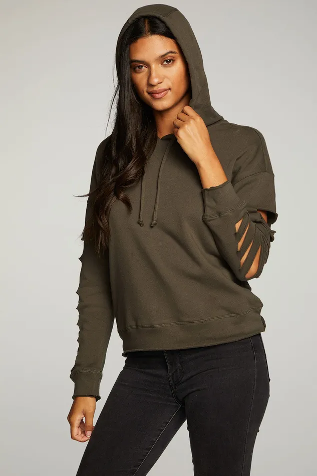 Womens Chaser Brand Cotton Fleece Vented Long Sleeve Pullover Hoodie Outerwear