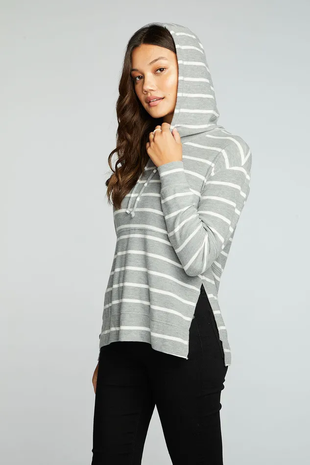 Womens Chaser Brand Recycled Cozy Knit Pintuck Hoodie Pullover With Side Slits Outerwear