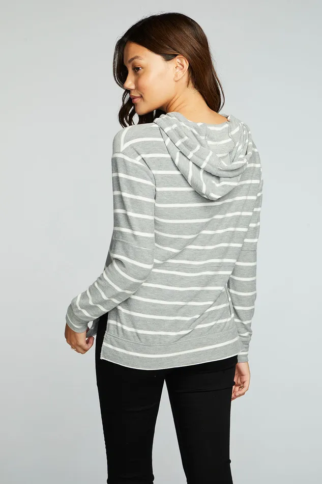 Womens Chaser Brand Recycled Cozy Knit Pintuck Hoodie Pullover With Side Slits Outerwear