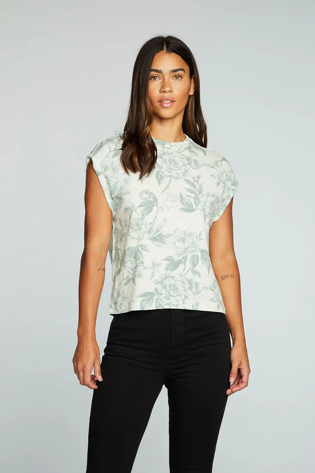 Womens Gauze Jersey Crew Neck Sleevless Dolman Tee Tops Chaser Brand