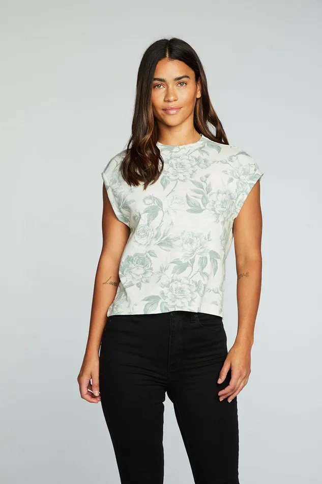 Womens Gauze Jersey Crew Neck Sleevless Dolman Tee Tops Chaser Brand