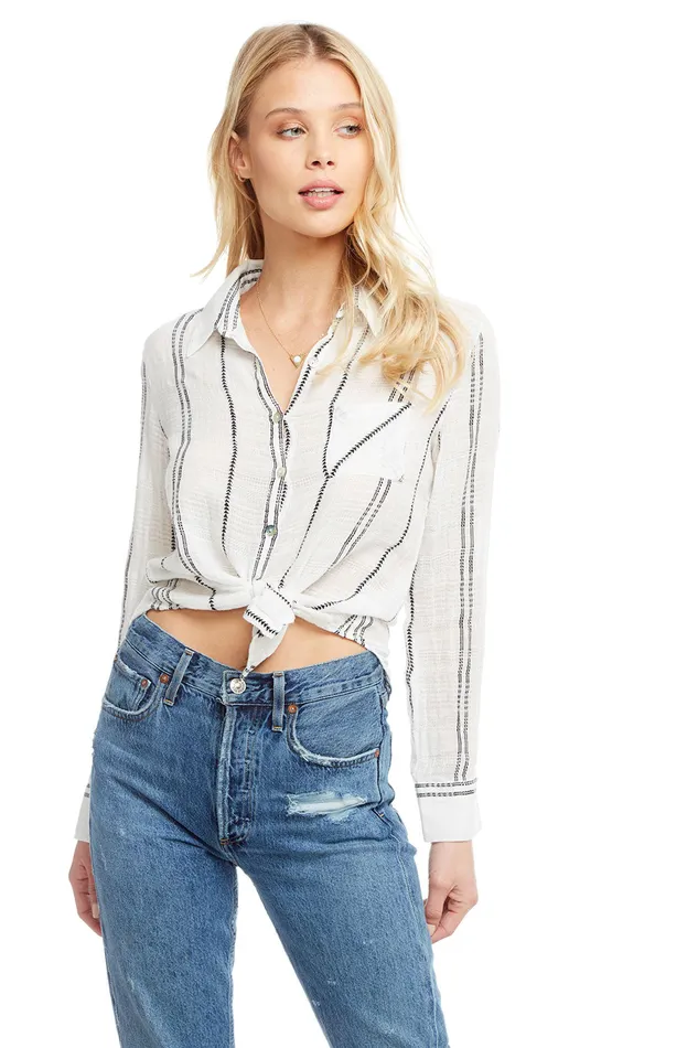 Womens Loungewear Chaser Brand Classic Long Sleeve Button Down Shirt