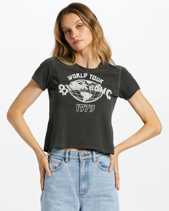 World Tour TShirt Off Black Women Billabong Graphic Tees and Tanks
