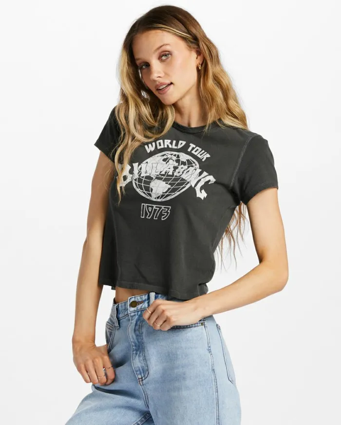 World Tour TShirt Off Black Women Billabong Graphic Tees and Tanks