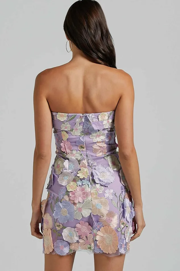 Wren Mini Dress 8211 Strapless Bodycon Garden Flowers Dress In Lilac Women Showpo Dresses