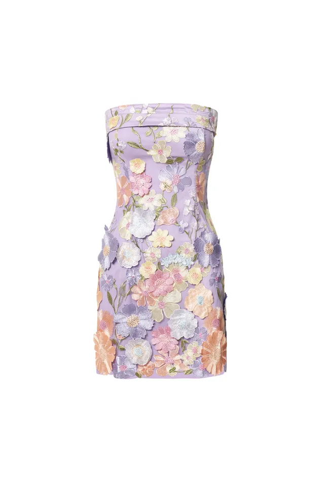 Wren Mini Dress 8211 Strapless Bodycon Garden Flowers Dress In Lilac Women Showpo Dresses