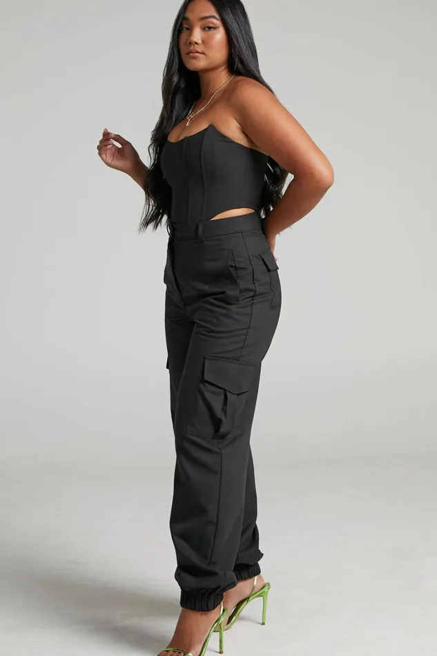 Xyriel 8211 High Waisted Utility Style Cargo Pants In Black Women Showpo Pants