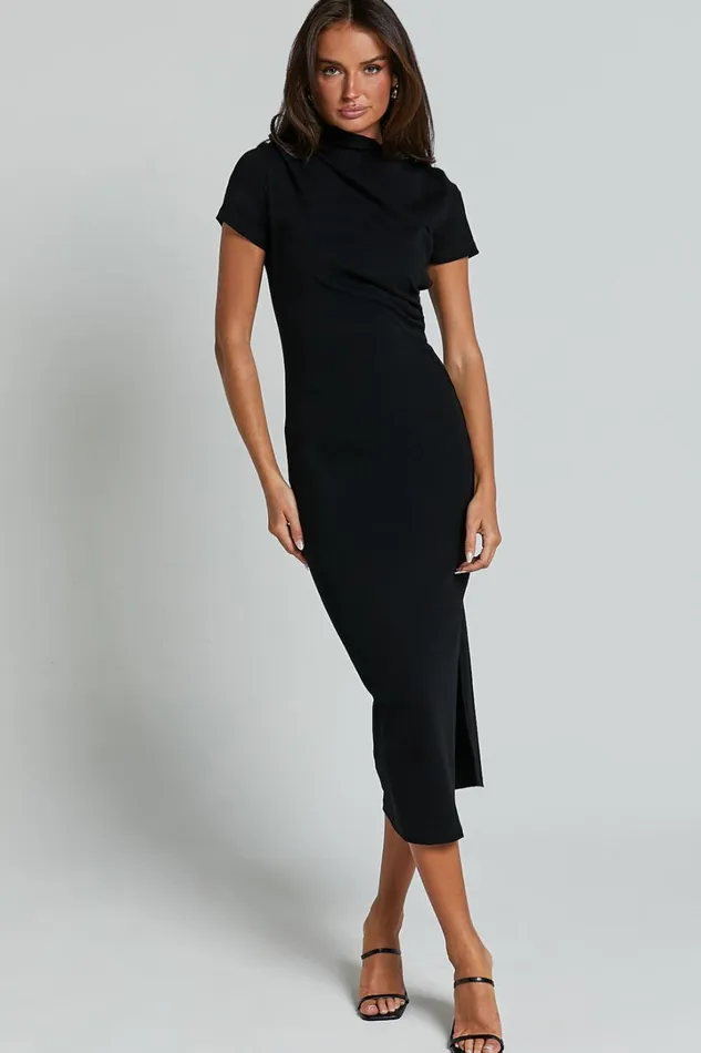 Zayna Midi Dress 8211 Jersey Short Sleeve Dress In Black Women Showpo Curve Clothes