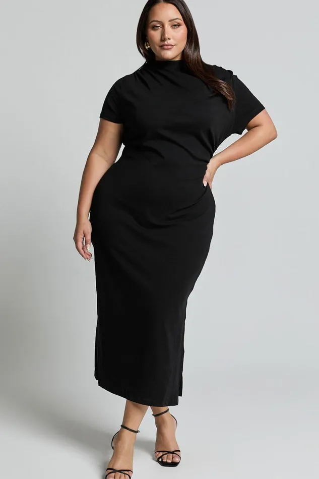 Zayna Midi Dress 8211 Jersey Short Sleeve Dress In Black Women Showpo Curve Clothes