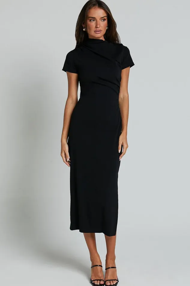 Zayna Midi Dress 8211 Jersey Short Sleeve Dress In Black Women Showpo Curve Clothes