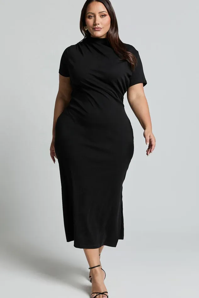 Zayna Midi Dress 8211 Jersey Short Sleeve Dress In Black Women Showpo Curve Clothes