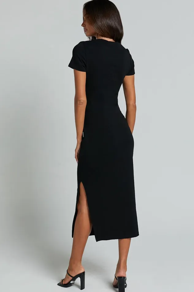 Zayna Midi Dress 8211 Jersey Short Sleeve Dress In Black Women Showpo Curve Clothes