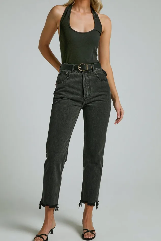 Zelrio Jeans 8211 High Waisted Recycled Cotton Cropped Denim Jeans In Washed Black Women Showpo Jeans