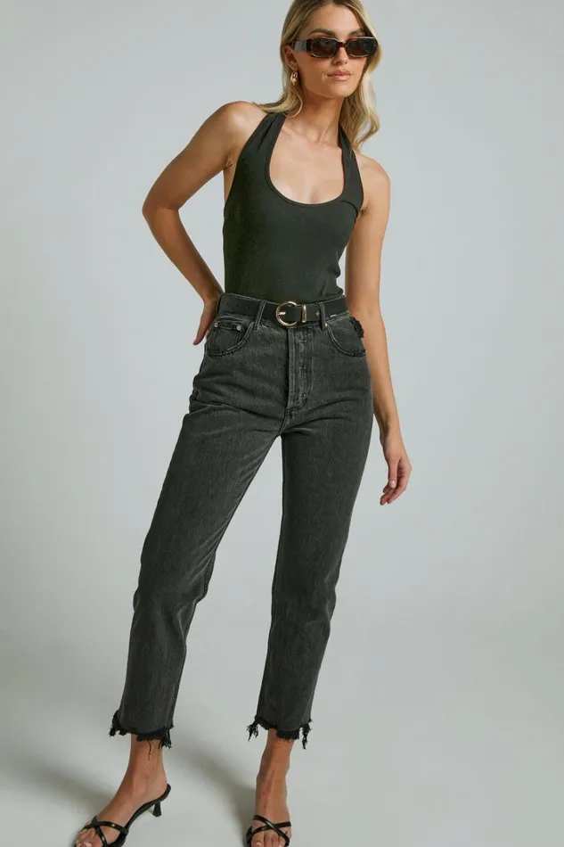 Zelrio Jeans 8211 High Waisted Recycled Cotton Cropped Denim Jeans In Washed Black Women Showpo Jeans