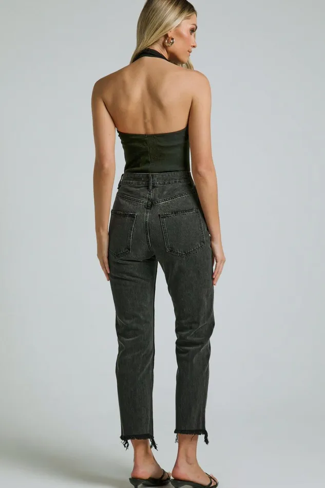Zelrio Jeans 8211 High Waisted Recycled Cotton Cropped Denim Jeans In Washed Black Women Showpo Jeans