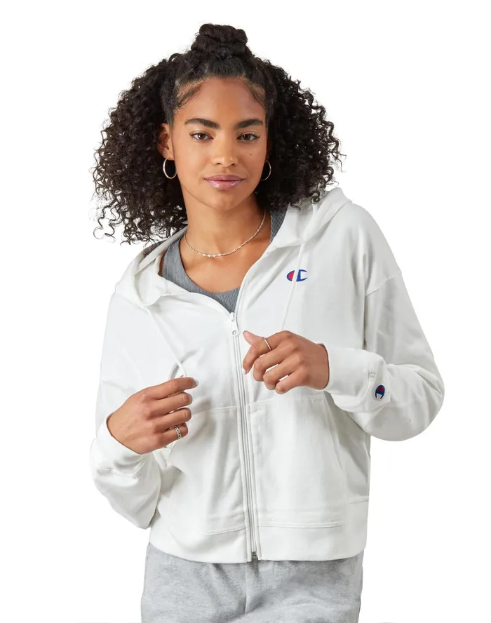 ZipUp Hoodie C Logo White Women Champion Hoodies and Sweatshirts