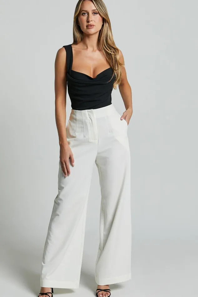 Zoella Pants 8211 High Waisted Pleated Drill Pants In Ivory Women Showpo Pants