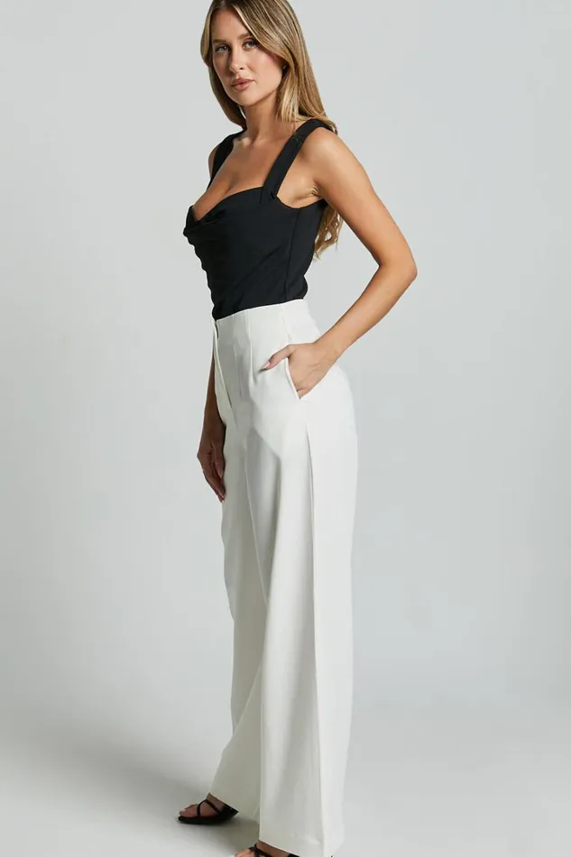 Zoella Pants 8211 High Waisted Pleated Drill Pants In Ivory Women Showpo Pants