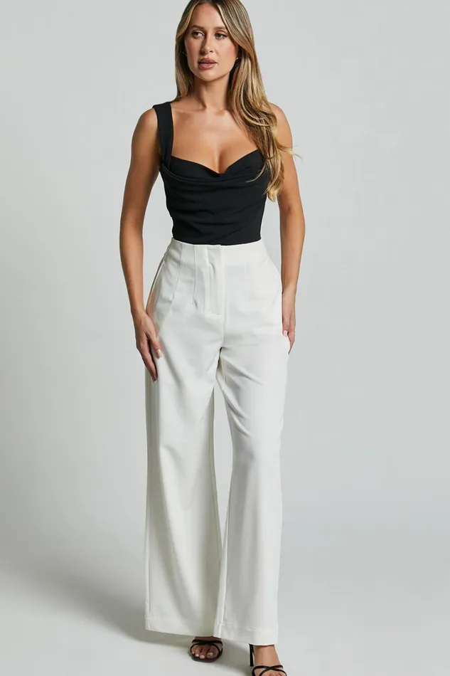 Zoella Pants 8211 High Waisted Pleated Drill Pants In Ivory Women Showpo Pants
