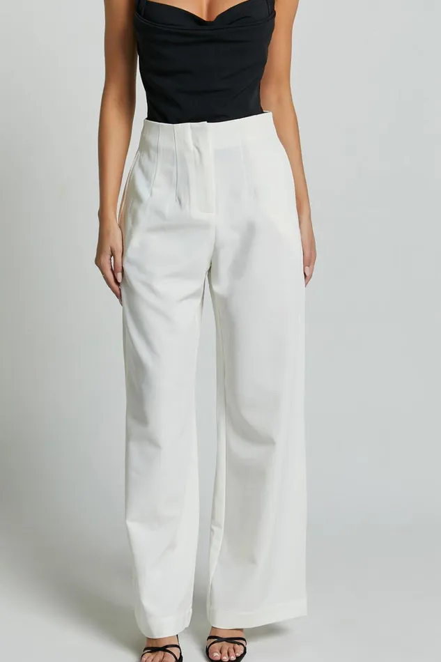 Zoella Pants 8211 High Waisted Pleated Drill Pants In Ivory Women Showpo Pants