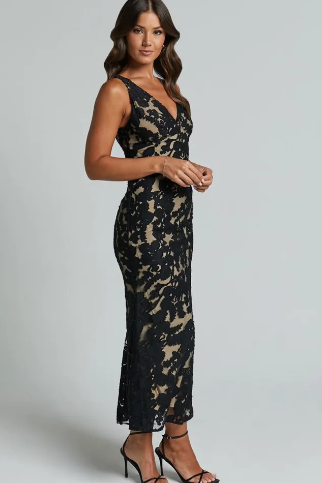 Zymae Midi Dress 8211 Deep V Neck Lace Slip Dress In Black Women Showpo Dresses