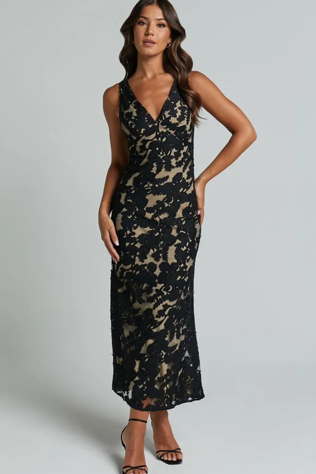 Zymae Midi Dress 8211 Deep V Neck Lace Slip Dress In Black Women Showpo Dresses