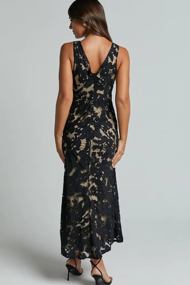 Zymae Midi Dress 8211 Deep V Neck Lace Slip Dress In Black Women Showpo Dresses